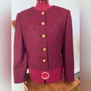 Vintage 100% Wool Houndstooth Blazer with Gold Buttons